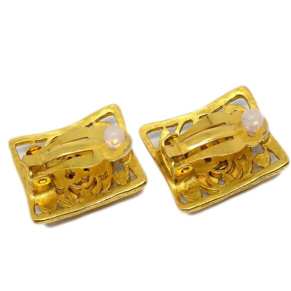 Chanel CC Square Earrings Clip-On Gold 95A - Picture 3 of 4
